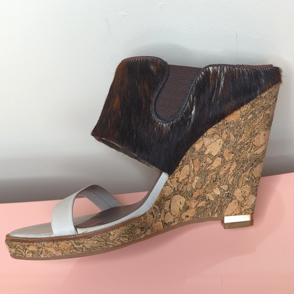 All Saints Leather Calf Hair Hepworth Sandals Platform Cork Wedge 40/10 - Picture 3 of 15